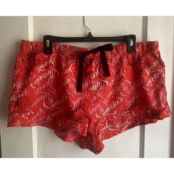 Victoria's Secret Pajama Shorts Boxer Bottoms Only Red Logo VS Size Large L - Picture 1 of 7